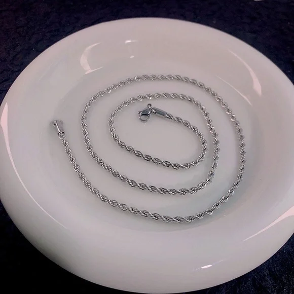Waterproof Silver Rope Chain Necklace*3mm Rope Chain*Tarnish Free - Picture 5 of 7